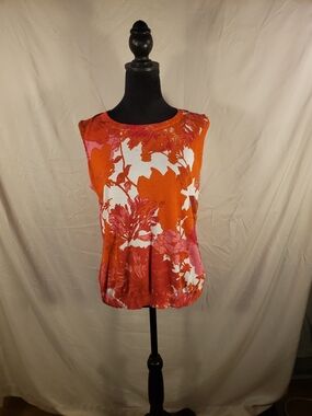 Jones New York Orange and Pink Floral Sleeveless Top - XL